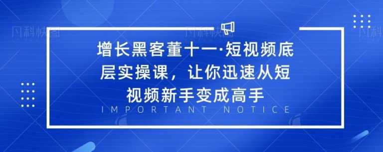 增长黑客董十一·短视频底层实操课，让你迅速从短视频新手变成高手 - 中创网-中创网