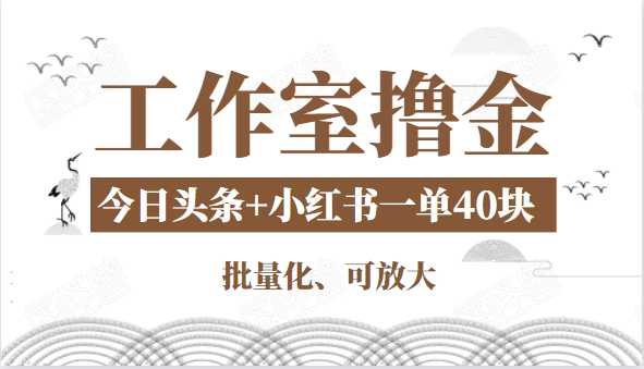 工作室撸金二件套：撸今日头条原创收益+小红书一单利润40块项目 - 中创网-中创网