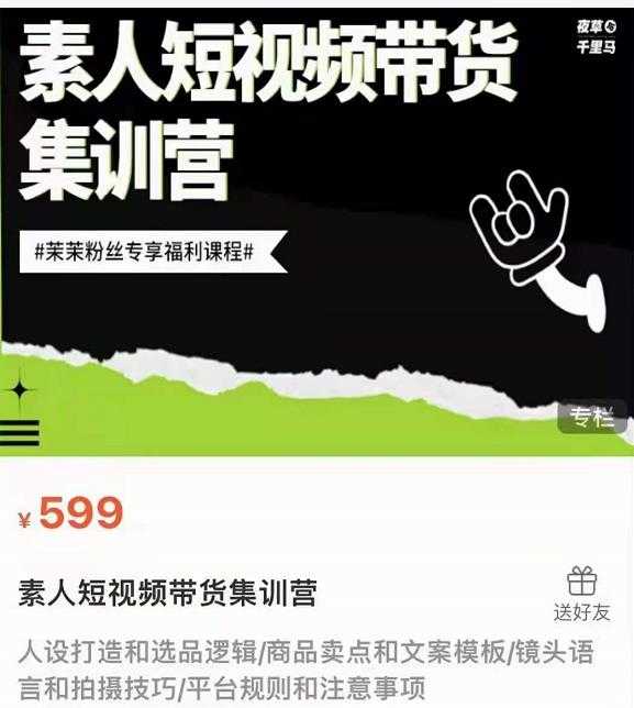 夜草与千里马素人短视频带货集训营，薛辉团队价值599 - 中创网-中创网