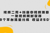 视频二剪+抖音中视频项目：一条视频获得3个平台流量分成 收益250% - 中创网-中创网