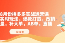 8月份拼多多实战运营课，实时玩法，爆款打造，改销量，补大单，AB单，直播 - 中创网-中创网