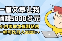 一篇文章让我躺赚5000多元，小白零成本复制粘贴一样可以月入5000++ - 中创网-中创网