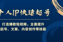 个人IP快速起号，打造爆款短视频，全面提升起号、文案、内容创作等技能 - 中创网-中创网