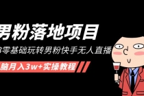【男粉落地项目】2023零基础玩转男粉快手无人直播，无脑月入3w+实操教程！ - 中创网-中创网
