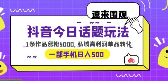 抖音今日话题玩法，1条作品涨粉5000，私域高利润单品转化一部手机日入500【揭秘】 - 中创网-中创网