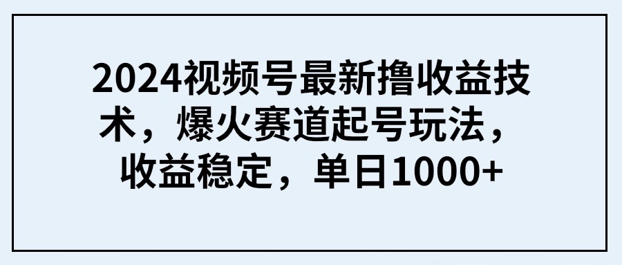 图片[1]-2024视频号最新撸收益技术，爆火赛道起号玩法，收益稳定，单日1000+ - 中创网-中创网