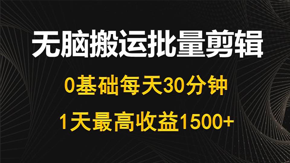 每天30分钟，0基础无脑搬运批量剪辑，1天最高收益1500+ - 中创网-中创网