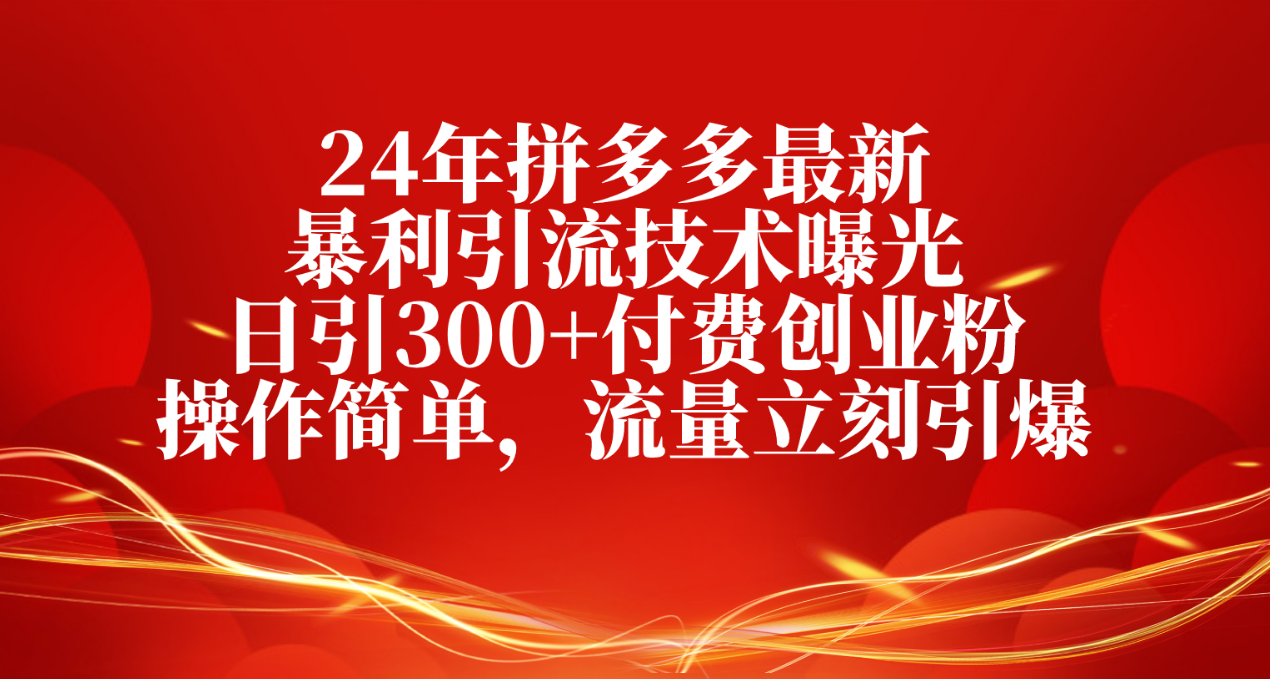 24年拼多多最新暴利引流技术曝光，日引300+付费创业粉，操作简单，流量… - 中创网-中创网