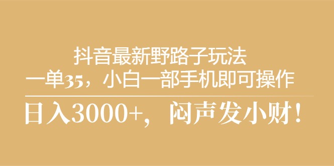 抖音最新野路子玩法，一单35，小白一部手机即可操作，，日入3000+，闷… - 中创网-中创网