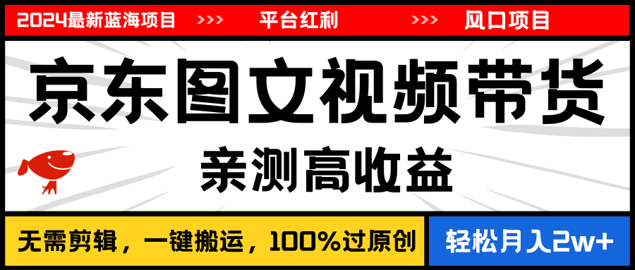 2024最新蓝海项目，逛逛京东图文视频带货，无需剪辑，月入20000+ - 中创网-中创网
