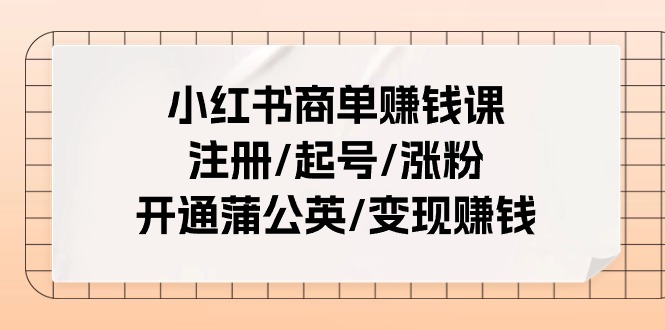 小红书商单赚钱课：注册/起号/涨粉/开通蒲公英/变现赚钱 - 中创网-中创网
