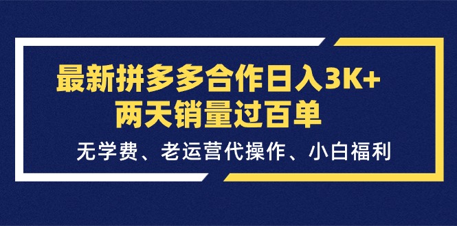 最新拼多多合作日入3K+两天销量过百单，无学费、老运营代操作、小白福利 - 中创网-中创网
