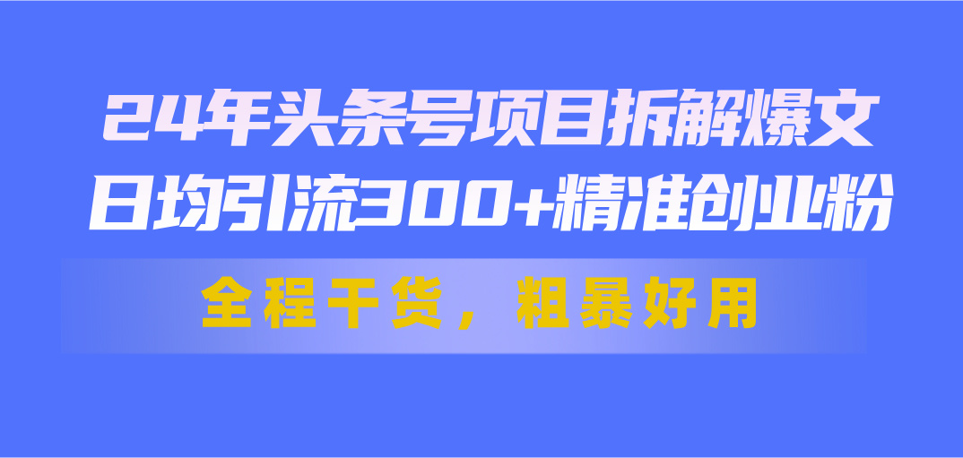 24年头条号项目拆解爆文，日均引流300+精准创业粉，全程干货，粗暴好用 - 中创网-中创网