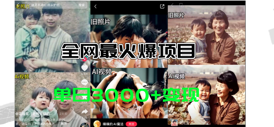 全网爆火的AI让老照片动起来教程，蹭热点日赚3000+，内含免费工具一键… - 中创网-中创网