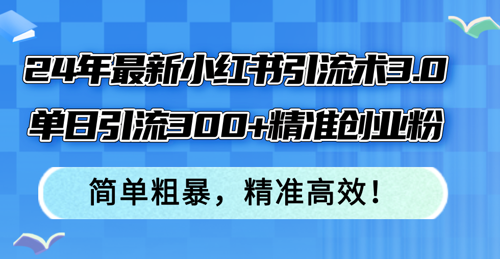 24年最新小红书引流术3.0，单日引流300+精准创业粉，简单粗暴，精准高效！ - 中创网-中创网