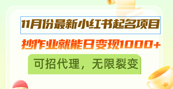 11月份最新小红书起名项目，抄作业就能日变现1000+，可招代理，无限裂变 - 中创网-中创网