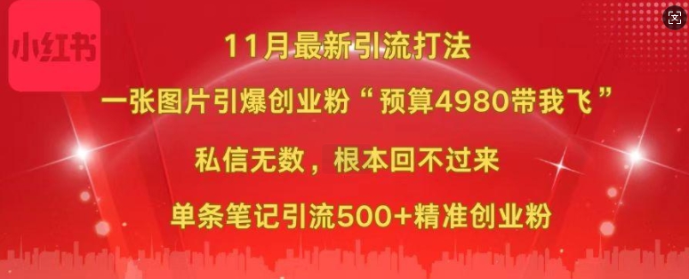 小红书11月最新图片打粉，一张图片引爆创业粉，“预算4980带我飞”，单条引流500+精准创业粉 - 中创网-中创网