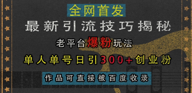 最新引流技巧揭秘，老平台爆粉玩法，单人单号日引300+创业粉，作品可直接被百度收录 - 中创网-中创网