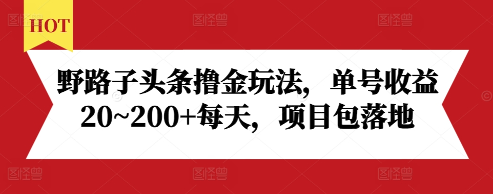 野路子头条撸金玩法，单号收益20~200+每天，项目包落地 - 中创网-中创网