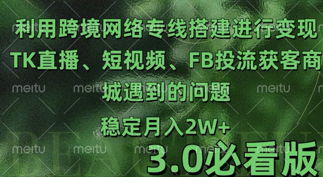 利用跨境电商网络及搭建TK直播、短视频、FB投流获客以及商城遇到的问题进行变现3.0必看版 - 中创网-中创网