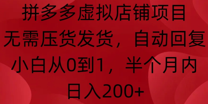 拼多多虚拟店铺项目，无需压货发货，自动回复，小白从0到1，半个月内日入200+ - 中创网-中创网