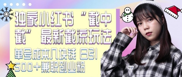 最新小红书截流玩法 独家截中截 单号成本几块钱 日引500+CY粉JZ粉 - 中创网-中创网
