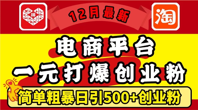12月最新：电商平台1元打爆创业粉，简单粗暴日引500+精准创业粉，轻松月入过W - 中创网-中创网