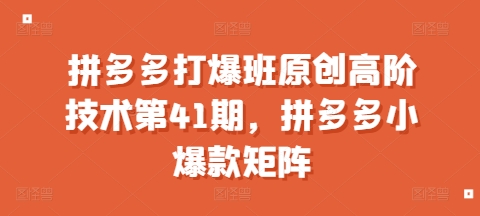 拼多多打爆班原创高阶技术第41期，拼多多小爆款矩阵 - 中创网-中创网