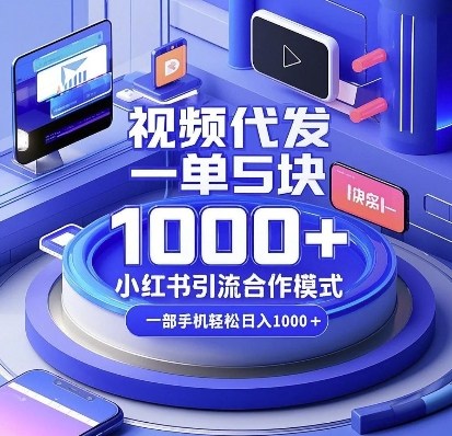 视频代发，一单5块，小红书引流合作模式，一部手机轻松日入多张 - 中创网-中创网