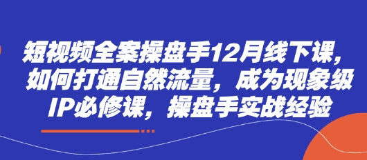 短视频全案操盘手12月线下课，如何打通自然流量，成为现象级IP必修课，操盘手实战经验 - 中创网-中创网