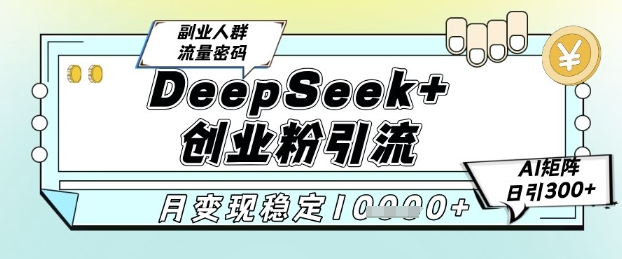 DeepSeek+创业粉精准引流，全新分享课4.0玩法，AI矩阵日引300+，多种变现方式，稳定月入1W - 中创网-中创网