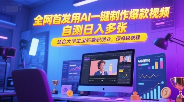 全网首发用AI一键制作爆款视频，自测日入多张，适合大学生宝妈兼职创业，保姆级教程 - 中创网-中创网