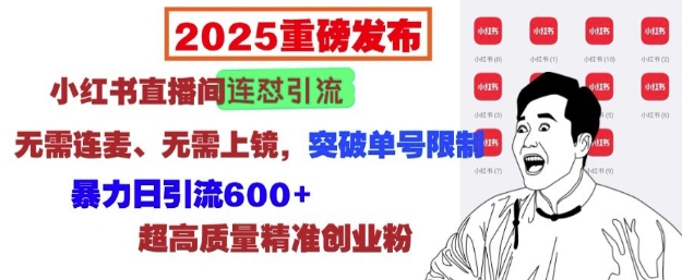 2025重磅发布：小红书直播间连怼引流，无需连麦、无需上镜，突破单号限制，暴力日引流600+ - 中创网-中创网