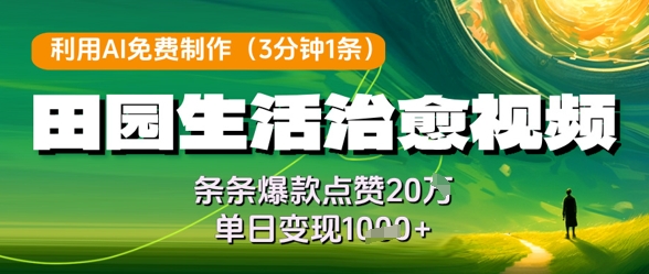 利用AI免费制作田园生活治愈视频，条条爆款点赞20W，单日变现几张 - 中创网-中创网