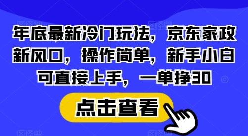年底最新冷门玩法，京东家政新风口，操作简单，新手小白可直接上手，一单挣30【揭秘】 - 中创网-中创网