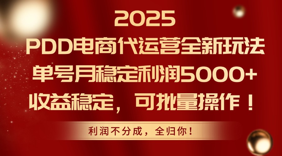 2025PDD电商代运营全新玩法，单号月稳定利润5000+，收益稳定，可批量操作 - 中创网-中创网