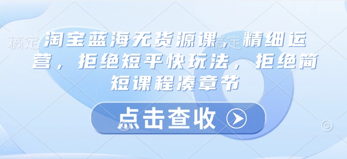 淘宝蓝海无货源课，精细运营，拒绝短平快玩法，拒绝简短课程凑章节 - 中创网-中创网