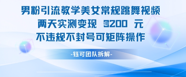 男粉引流教学美女常规跳舞视频两天实测变现1k+，不违规不封号可矩阵操作 - 中创网-中创网