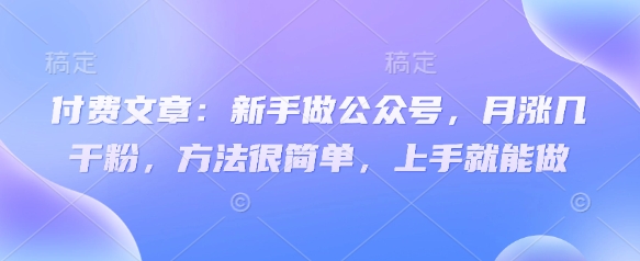 付费文章：新手做公众号，月涨几干粉，方法很简单，上手就能做 - 中创网-中创网