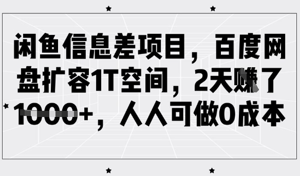 闲鱼信息差项目，百度网盘扩容1T空间，2天收益1k+，人人可做0成本 - 中创网-中创网