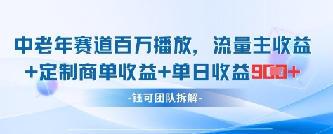中老年赛道百万播放+流量主收益+定制收益，单日收益9张 - 中创网-中创网
