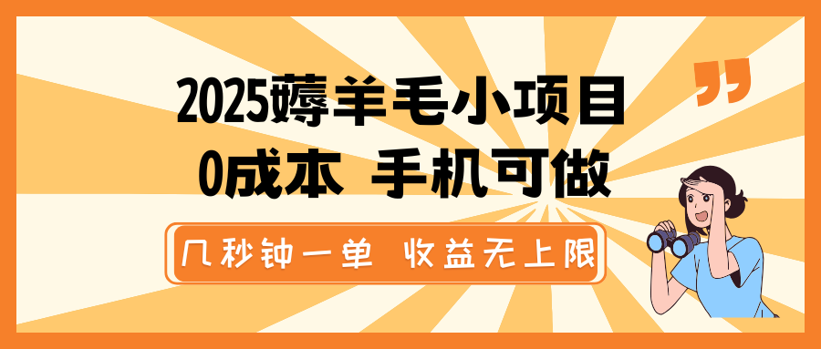 2025薅羊毛小项目，0成本 手机可做，几秒钟一单，收益无上限 - 中创网-中创网