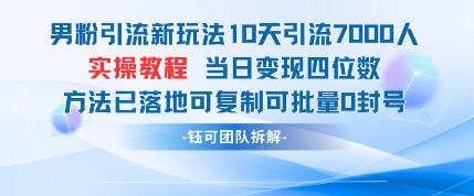 男粉引流新玩法10天引流7000人当日变现四位数可复制可批量0封号 - 中创网-中创网