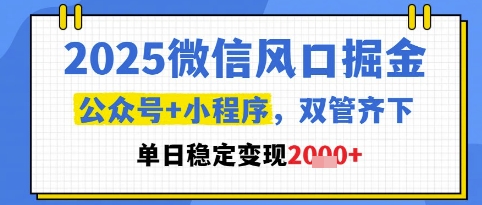 2025微信风口掘金，公众号+小程序双管齐下，单日稳定变现1k+【揭秘】 - 中创网-中创网