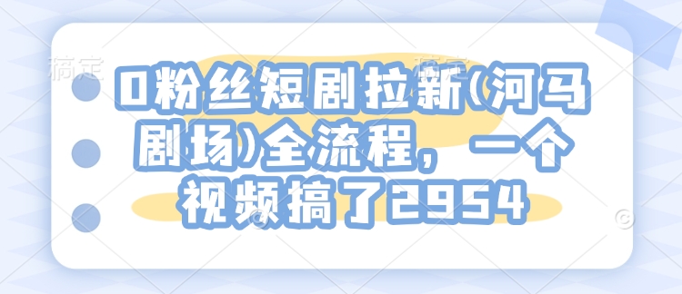 0粉丝短剧拉新(河马剧场)全流程，一个视频搞了2954 - 中创网-中创网