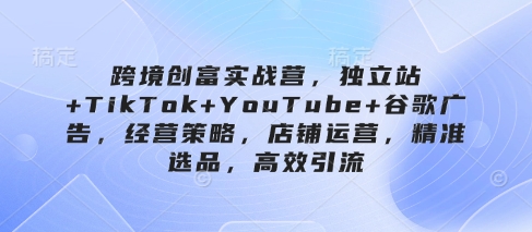 跨境创富实战营，独立站+TikTok+YouTube+谷歌广告，经营策略，店铺运营，精准选品，高效引流 - 中创网-中创网