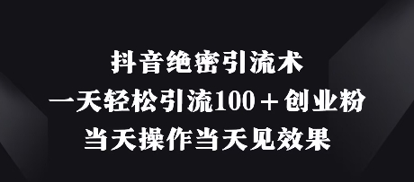 抖音绝密引流术，一天轻松引流100+创业粉，当天操作当天见效果 - 中创网-中创网