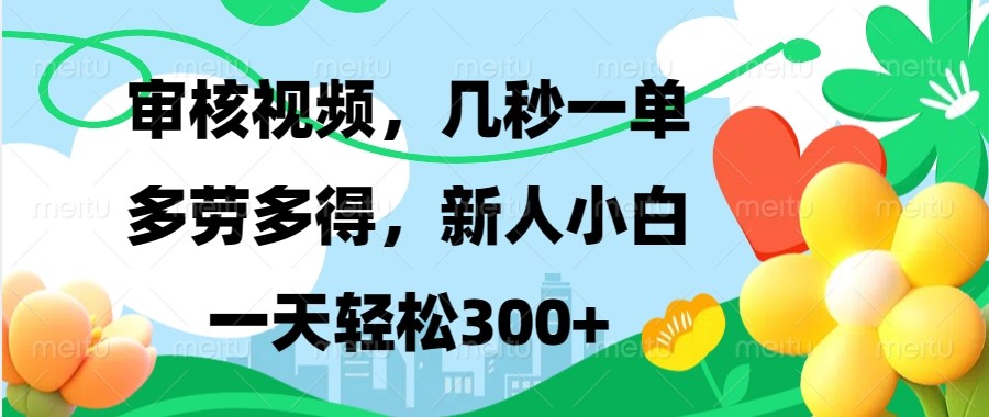 审核视频，几秒一单，多劳多得，新人小白一天轻松300+ - 中创网-中创网