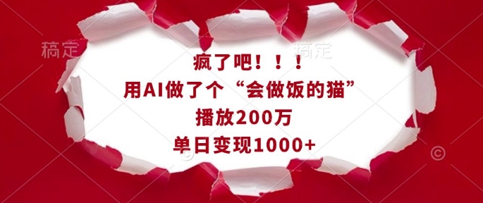 疯了吧！用AI做了个“会做饭的猫”，播放200万，单日变现1k - 中创网-中创网