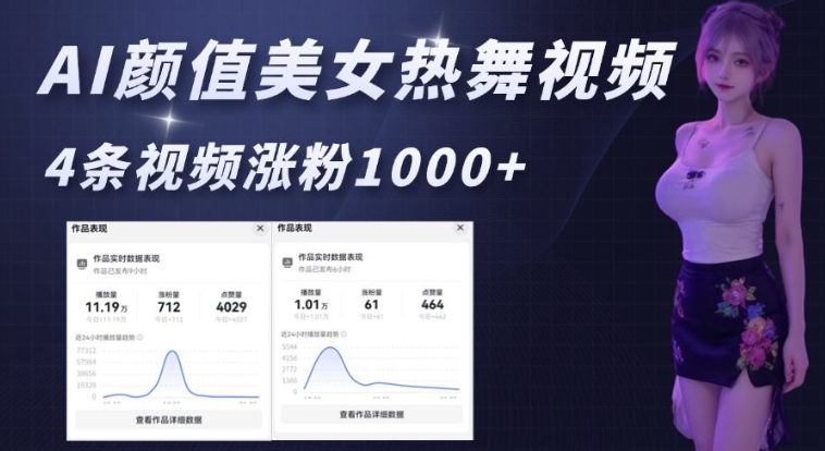 AI颜值美女热舞视频，4条视频涨粉1000+，实测6分钟一条 - 中创网-中创网